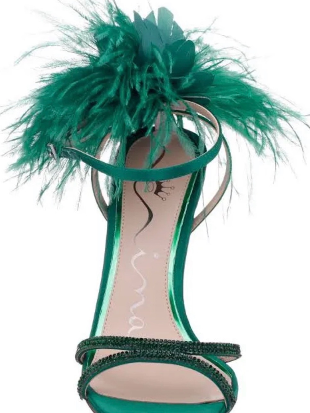 Nina Emerald Green Feathered Ankle-Strap Sandal